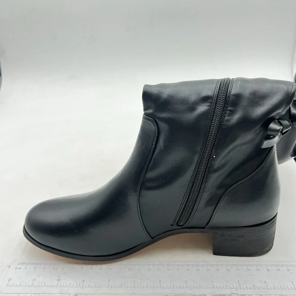 XYD Women Over The Knee Thigh High Leather Boots Chunky Heel Round Toe Black